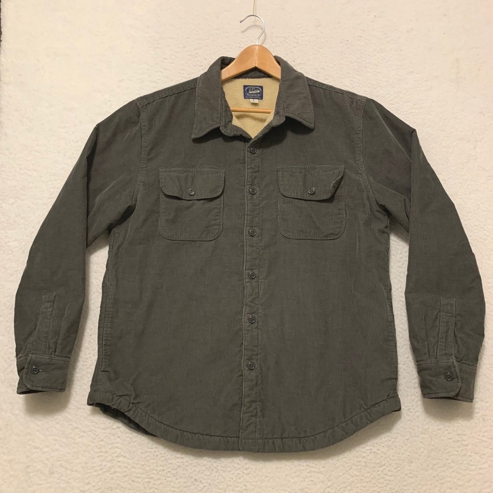 J. Crew Corduroy Sherpa Lined Shirt Jacket Mens L Shacket Chore Coat Gray BM156